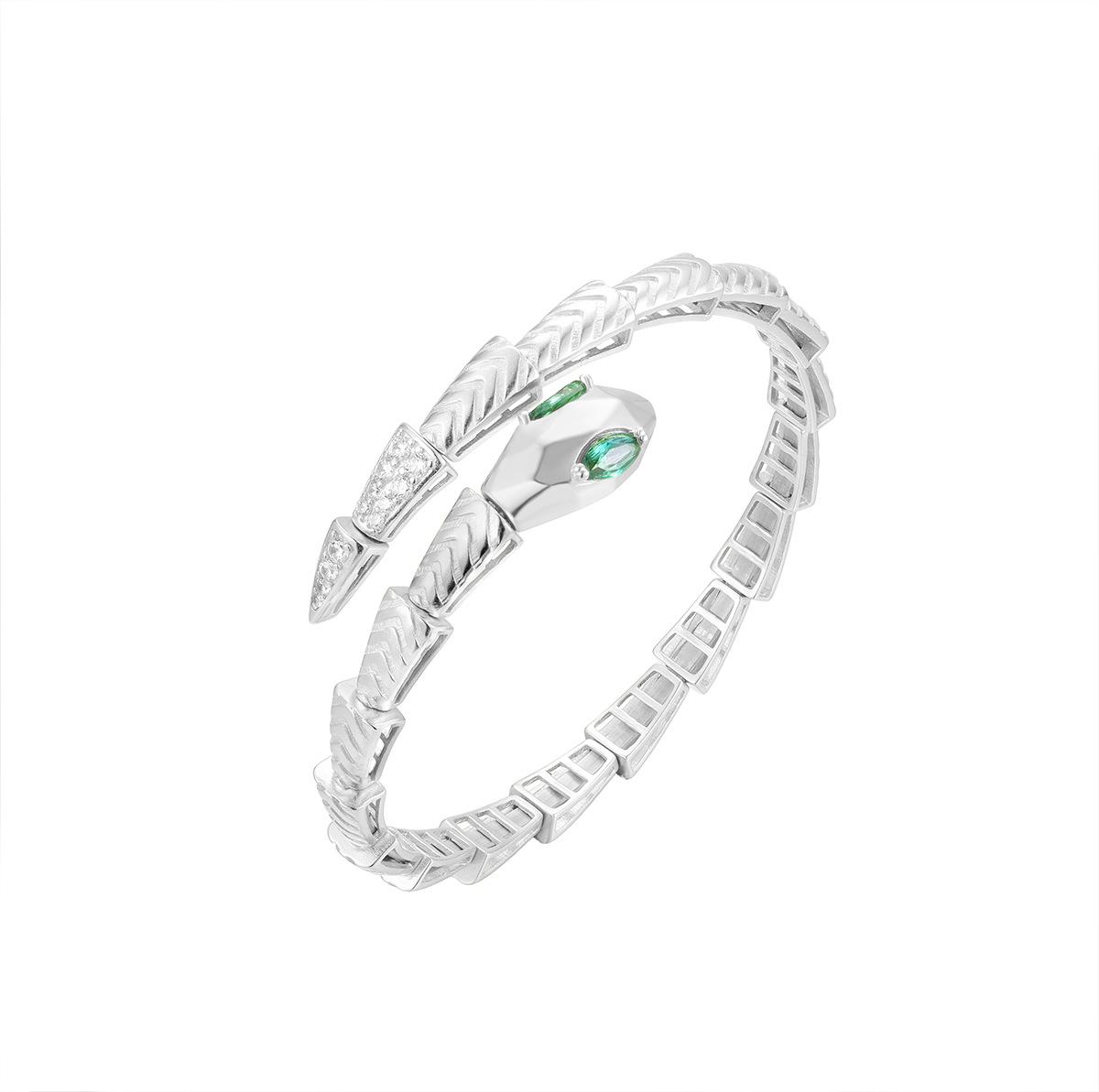 

S925 стерлингового серебра циркон зеленый глаз змея кость браслет женский зодиакальный браслет змея модный нишевый браслет браслет подарок 925 silver