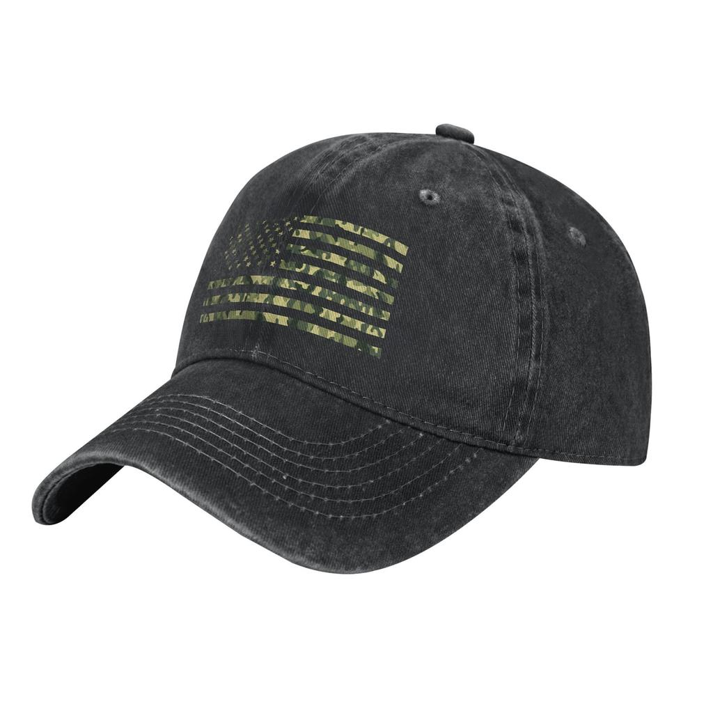 Camo American Flag Baseball Cap Washed Cotton Adjustable Curved Brim Unisex Cap