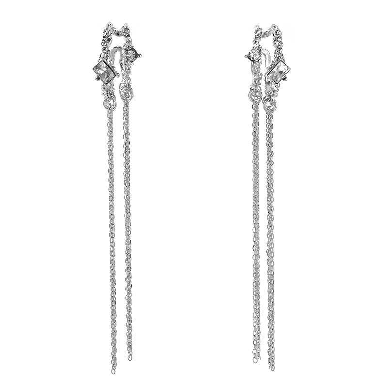 Cold Wind Tassel Long Ear Clips Women'S Light Luxury Niche Earrings Fashion Versatile Personality Temperament Earrings
