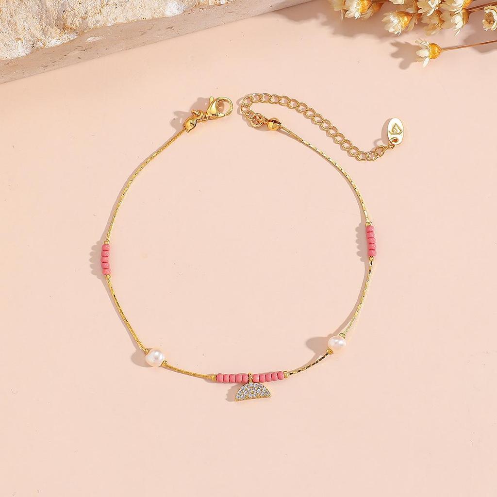 Macaron Color Beaded Bracelet Anklet with Baroque Pearl & Mermaid Tail Pendant - Enhances Your Look.