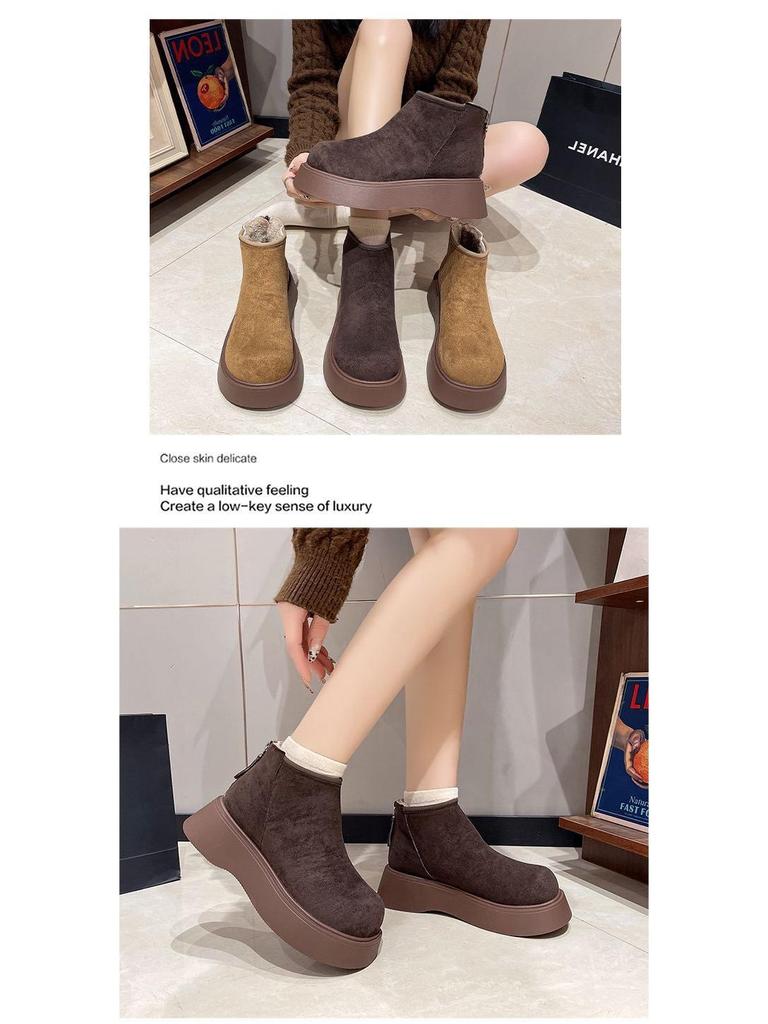 Women's Mary Jane Snow Boots - Plush, Thick-Sole, Height-Boosting, Non-Slip, Warm Winter Shoes for Petite Sizes.