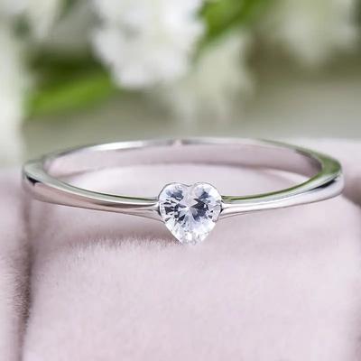 Huitan Minimalist Heart Cubic Zirconia  Color Rings for Women Temperament Bridal Wedding Band Accessory  Trendy Jewelry
