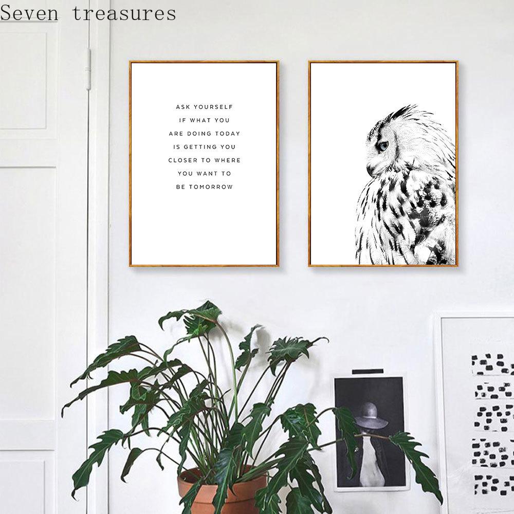 Nordic Black White Poster Owl Canvas Painting Feather Wall Art Print Quote For Living Room On The Wall Home Decor Modern Picture