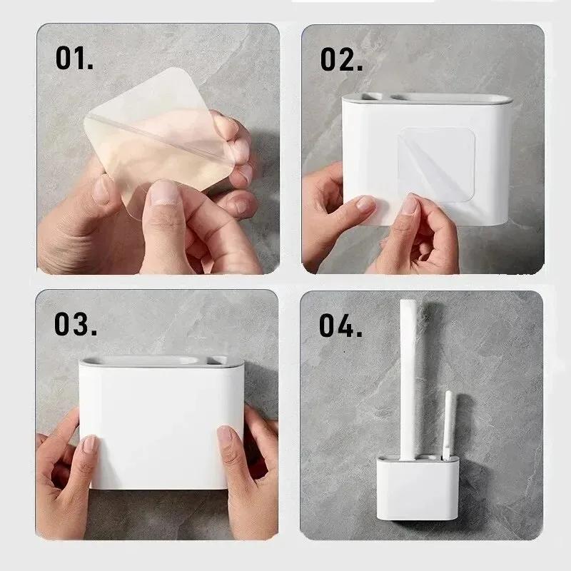Silicone Toilet Brush With Holder Box Wall Mounted TPR Holder Set Household Artifact Bathroom Daily Cleaning Tools Accessories