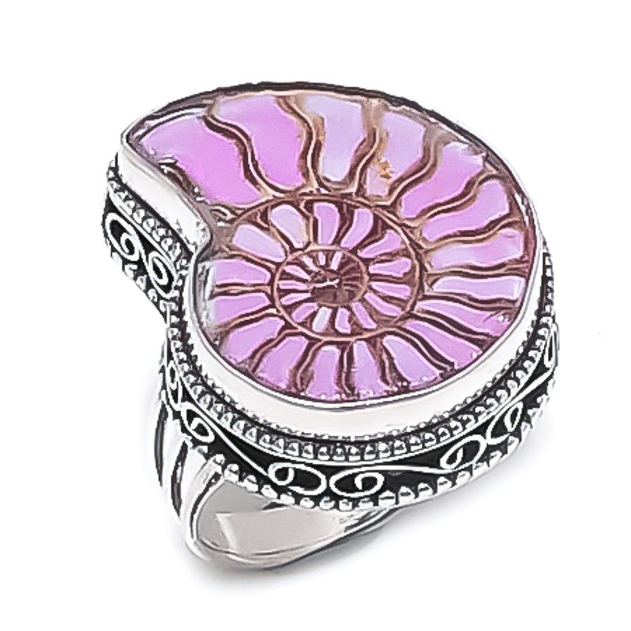 

Natural Ammonite Fossil Gemstone 925 Sterling Silver Jewelry Ring Size 9 ETC-13297