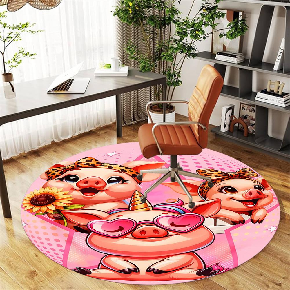 1 Stück Sparschwein Einhorn Runder Stuhlmatte Teppich - Rutschfest, Bodenschutzmatte für Büro, Schlafzimmer und Innenraumdekor - Geschenk D1127224