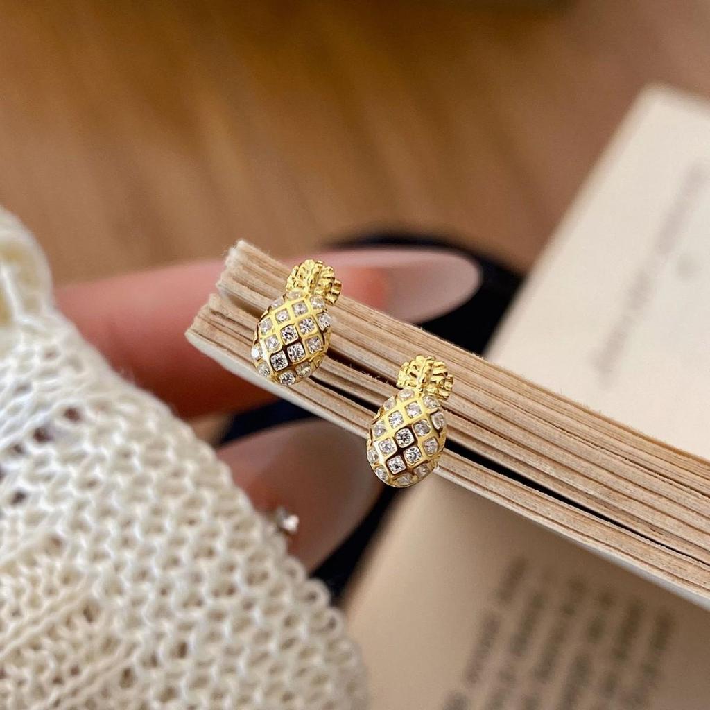 18K Gold Plated Sterling Silver Pineapple Stud Earrings - Trendy & Sweet Fashion for Women