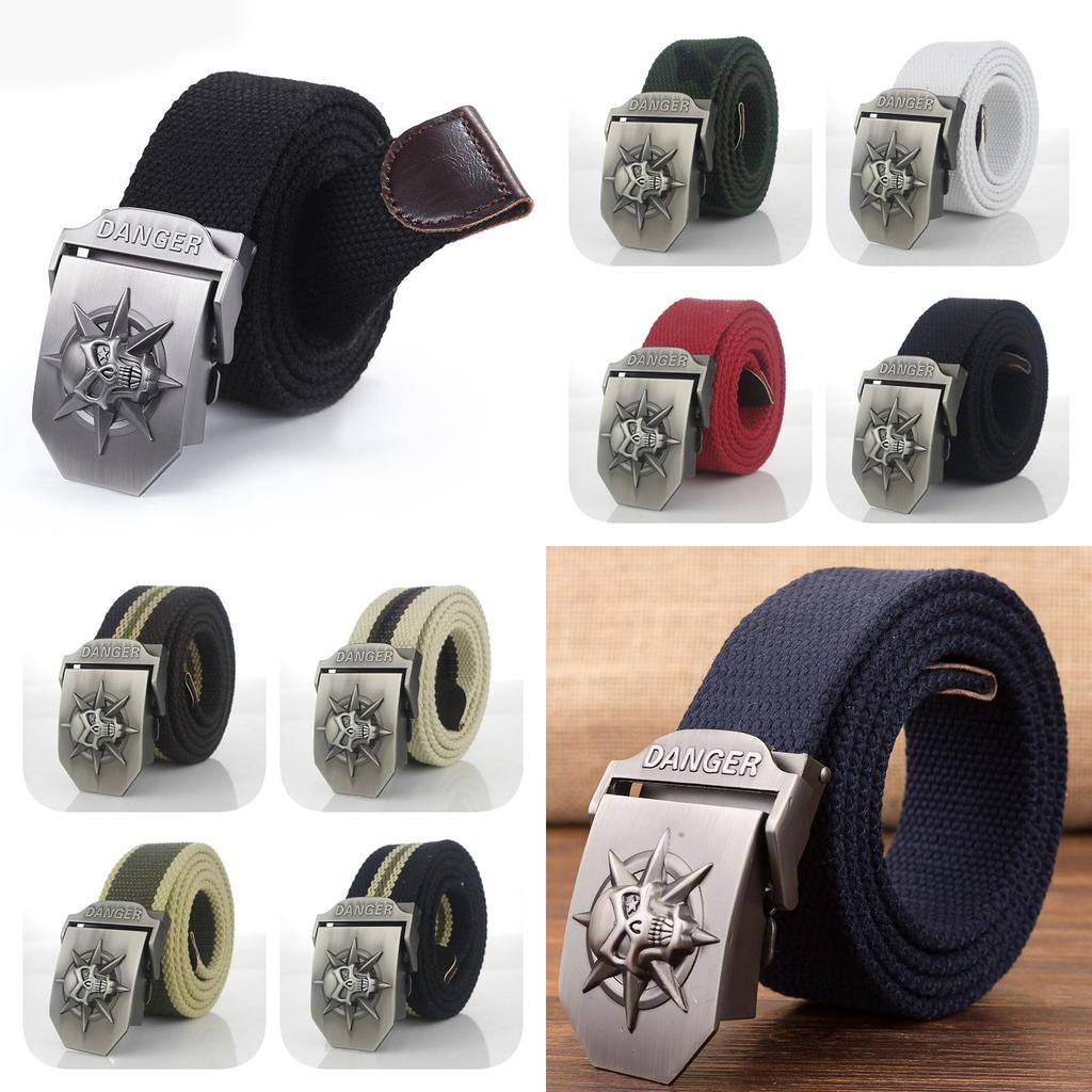 Premium Canvas Belt With Skull Buckle For Men And Women Adjustable 120cm