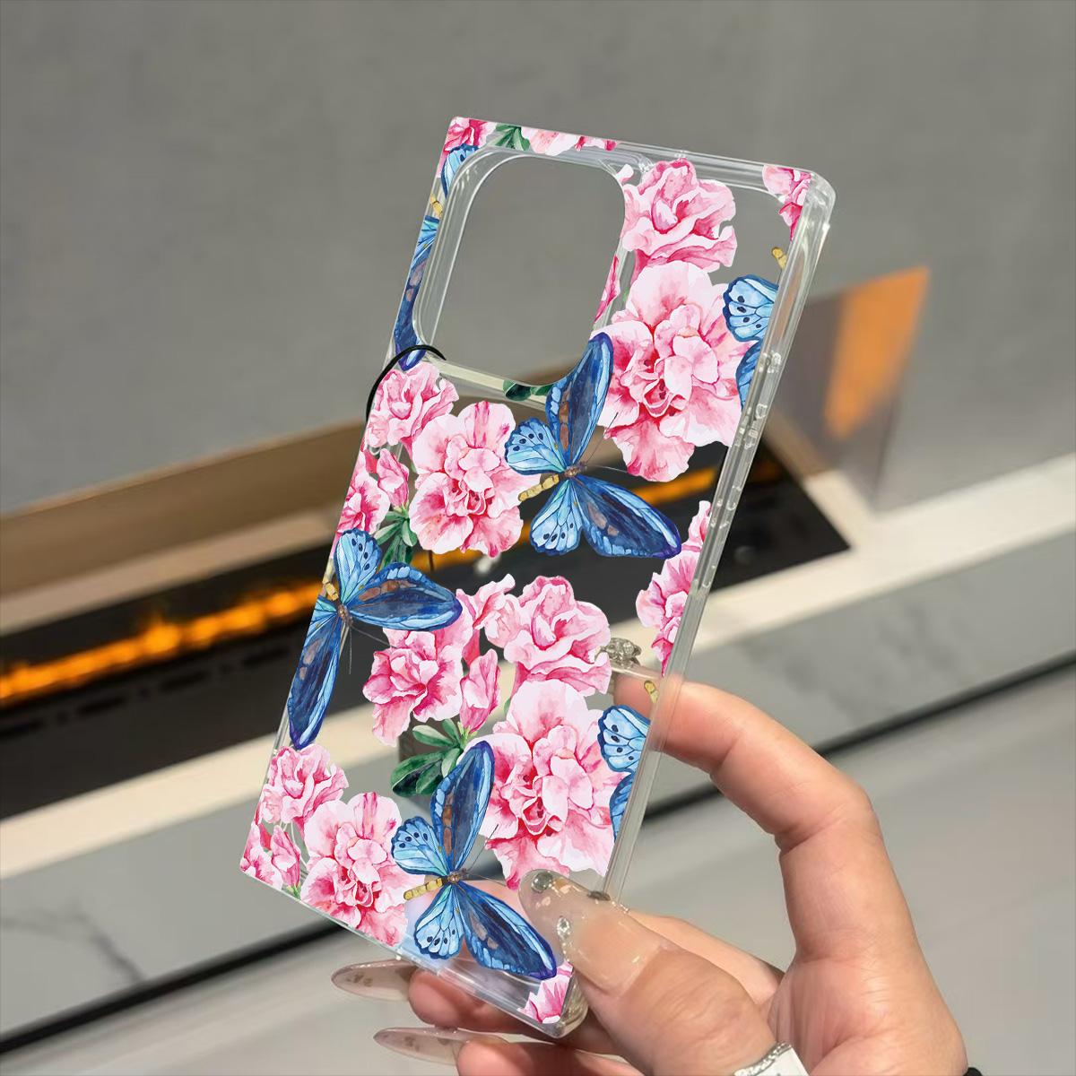 

Прозрачный квадратный чехол-бампер для iPhone 12 16 ProMax 13 11 15 Plus 14 Pro Max, защита от окисления, чехол с узором синих бабочек iphone 11 ProMax