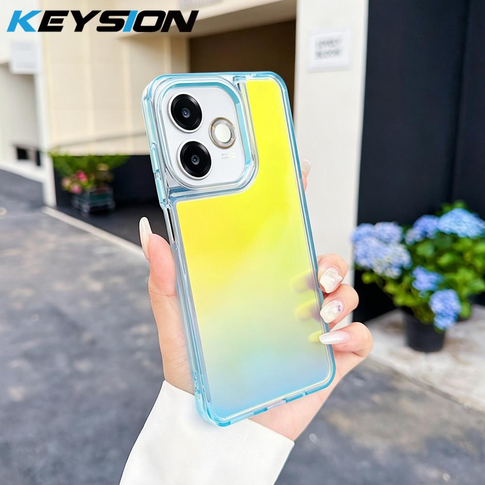KEYSION Fashion Laser Gradient Colorful Phone Case for Redmi 13 12 5G Soft TPU+PC Shockproof Back Cover for Xiaomi POCO M6