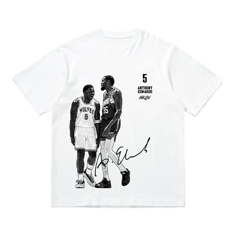 Printed Shortsleeved Tshirt American Basketball Star 100 Cotton Loose Fit Unisexs Summer Shirt