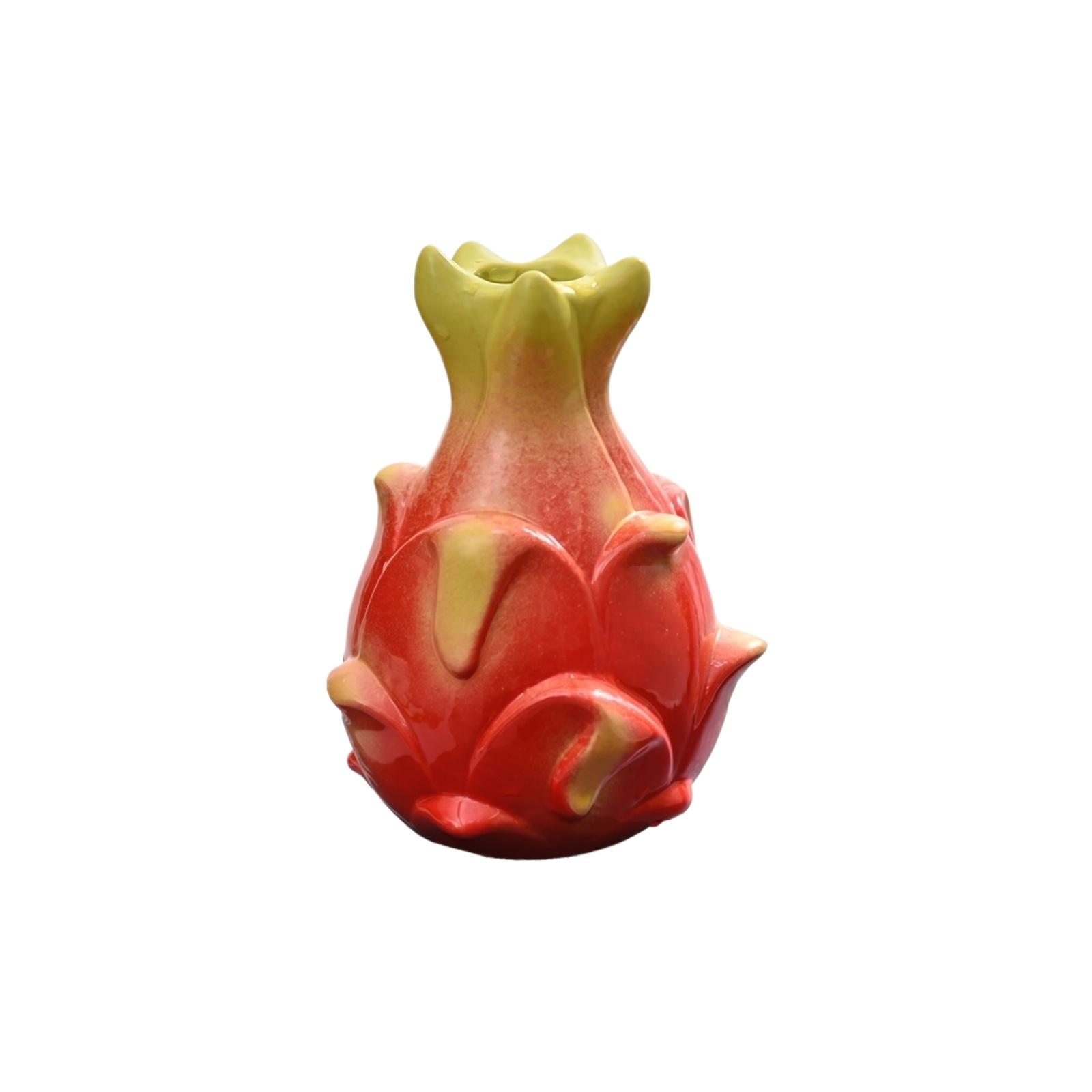 

Creative Dragon Fruit Shaped Vase Decorative Home Ornament Ceramic Tabletop Accent Piece for Living Room Office and Kitchen Display one size красный