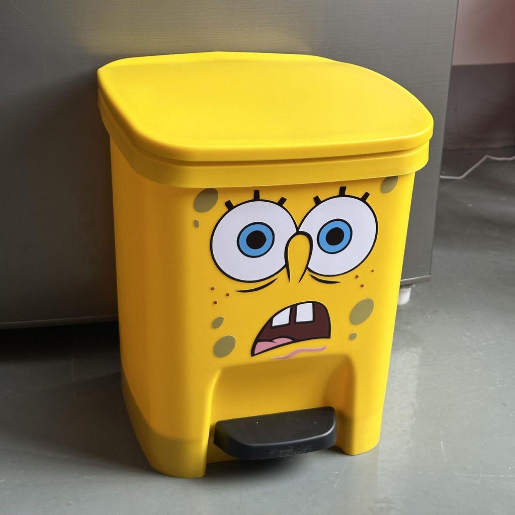 SpongeBob Cartoon Foot-Operated Trash Can with Lid for Living Room, Bedroom, Bathroom