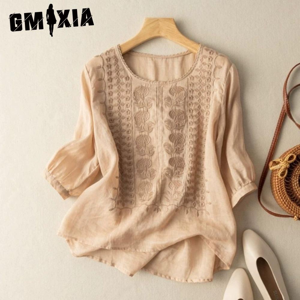 

GMXIA Женская мода Повседневные однотонные блузки и рубашки с принтом рукава 3/4 и круглым вырезом XXXXL хаки