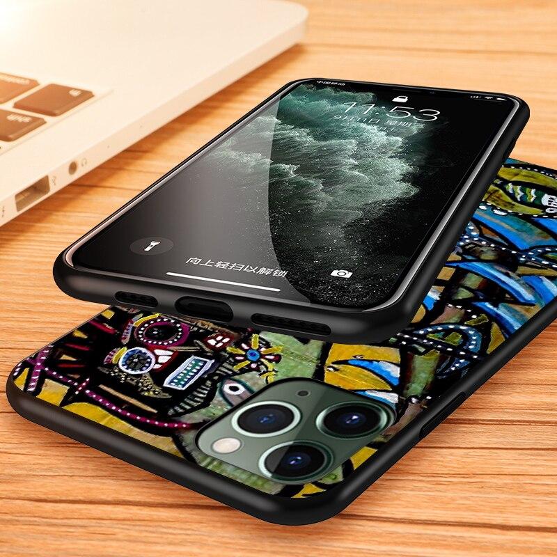 Jean Michel Basquiat Art Graffiti For Apple iPhone 13 12 11 SE XS XR X 7 8 6 5 S Mini Plus Pro MAX 2020 Soft Black Phone Case