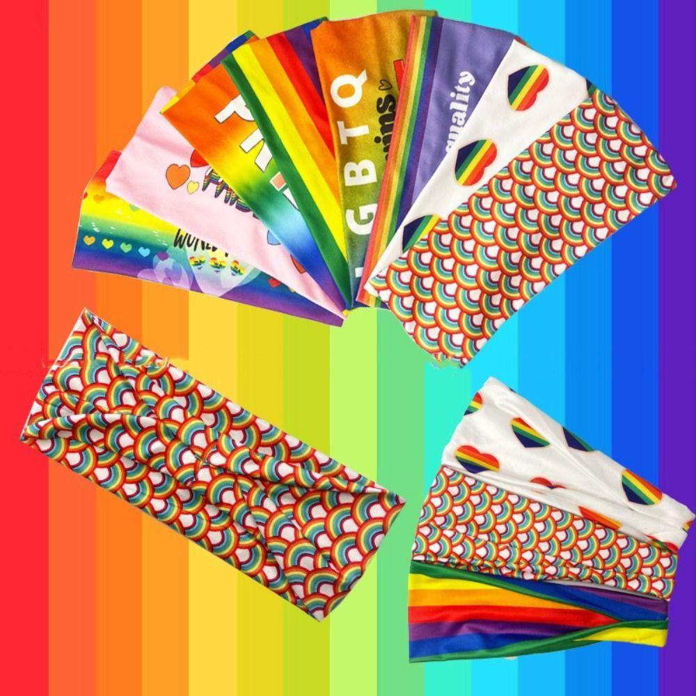 Parade Rainbow Elastic Headband Sweat Absorbing Sports Hairband Fashion Rainbow Headband  Kids