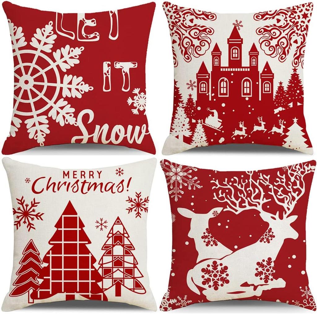 New Christmas Decoration Christmas Pillowcase 18 X 18 Inch Set of 4 Christmas Collection Cushion Pillowcases Custom Zipper Squar