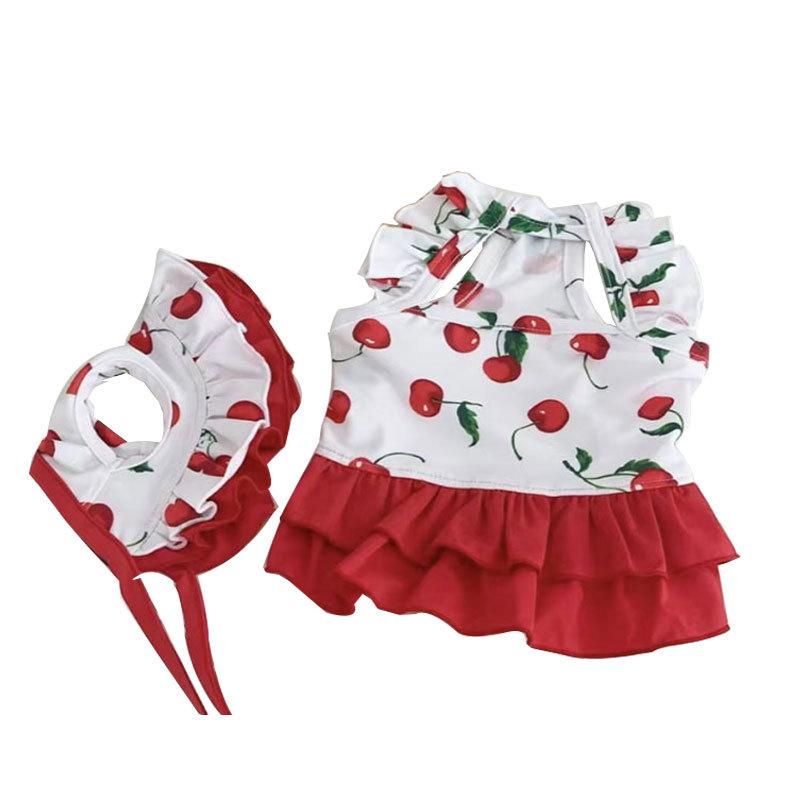 Primavera Verão Cachorro Fofo Cereja Roupa de Banho Vestido Urso Teddy Abelha Cão Pequeno e Médio Saia Cão Animal de Estimação Vestido
