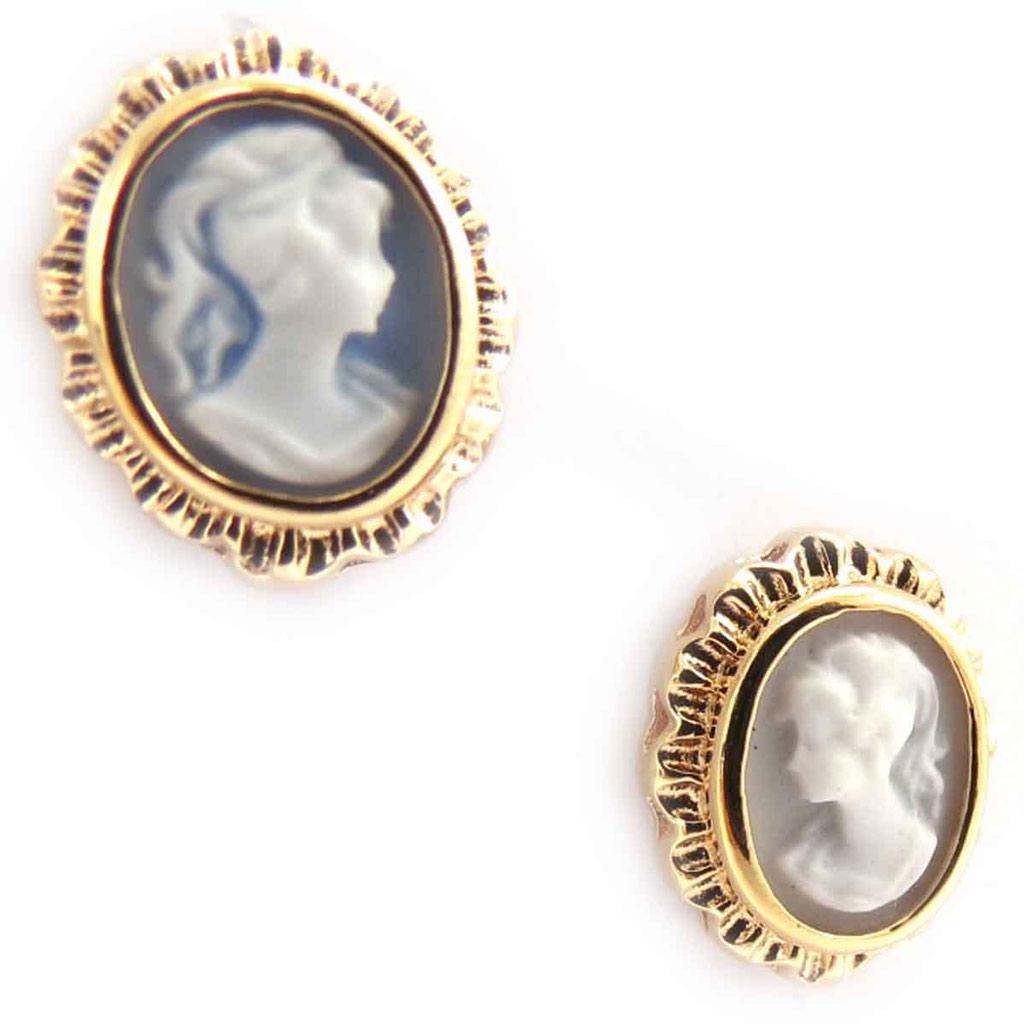 Les Trésors De Lily [J7202] – Vergoldete „Camee“-Ohrringe – goldblau – 11 x 14 mm