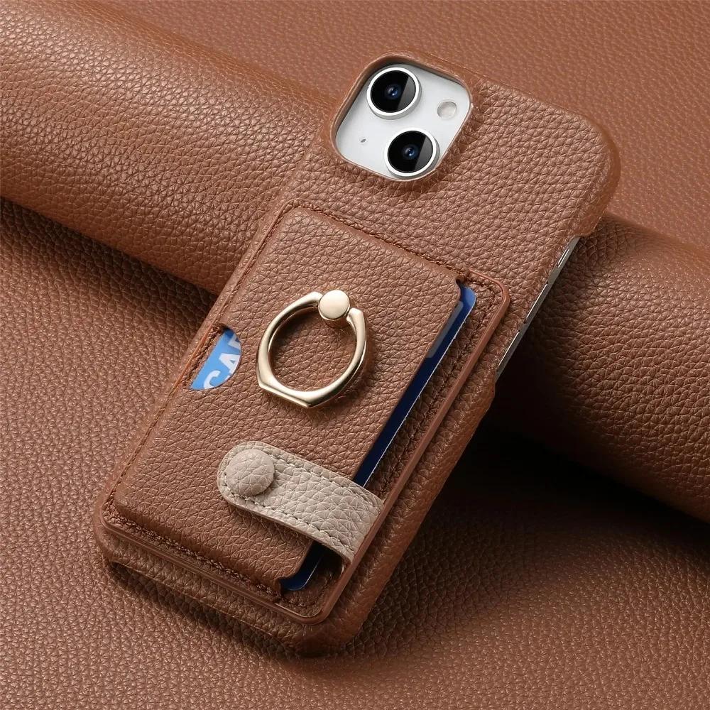 Phone Case For iPhone 16E 16 15 Pro Max 14 13 12 11 Xs Xr X 7 8 Plus SE 2025 Ring PU Leather Cover Cards Holder Wallet