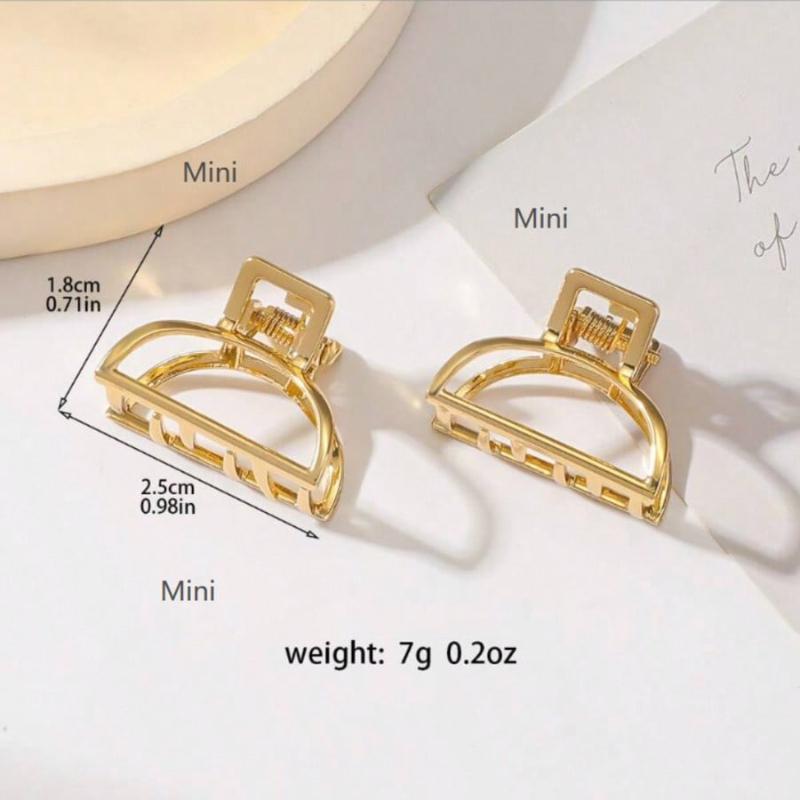 Mini Gold Tone Hollow Out Hair Clips, Sweet Geometry Hair Accessories for Women/Girls Casual Claw Clips Hair Claws Hair Barrettes, School Stuff