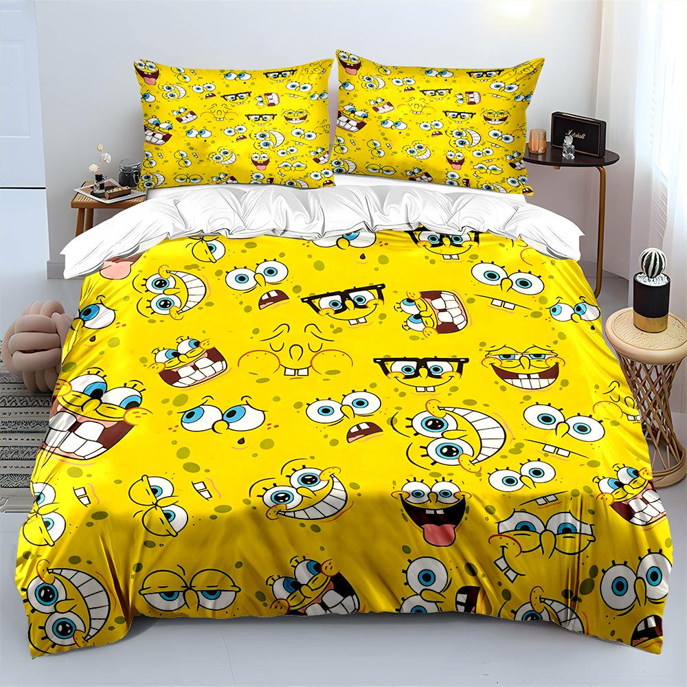 3PC Cartoon SpongeBob Printed Bedding Set for Kids Boys Girls New 3d Printed Bed Cover Duvet Cover Pillow Case Bedroom Decor