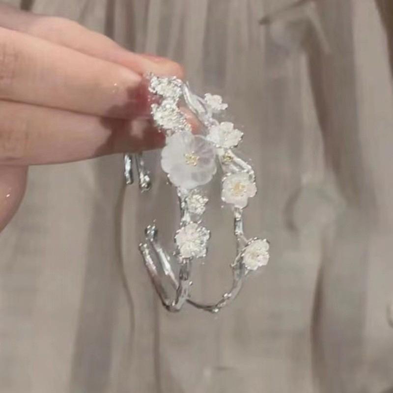 Brățară Clopoțel Floare de Prun Stil Chinezesc Retro Culoare Argintie Brățări Manșetă Pentru Femei Floare Brățară Bangle Deschisă Bijuterii