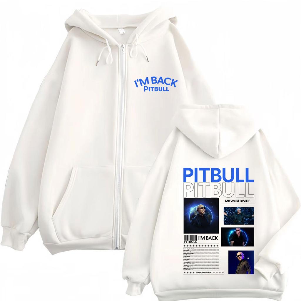 Rapper Pitbull I'm Back Tour Print Zipper Hoodie Men Women Hip-hop Sweatshirt Long-sleeved Casual Gothic Punk Zip Up Jacket