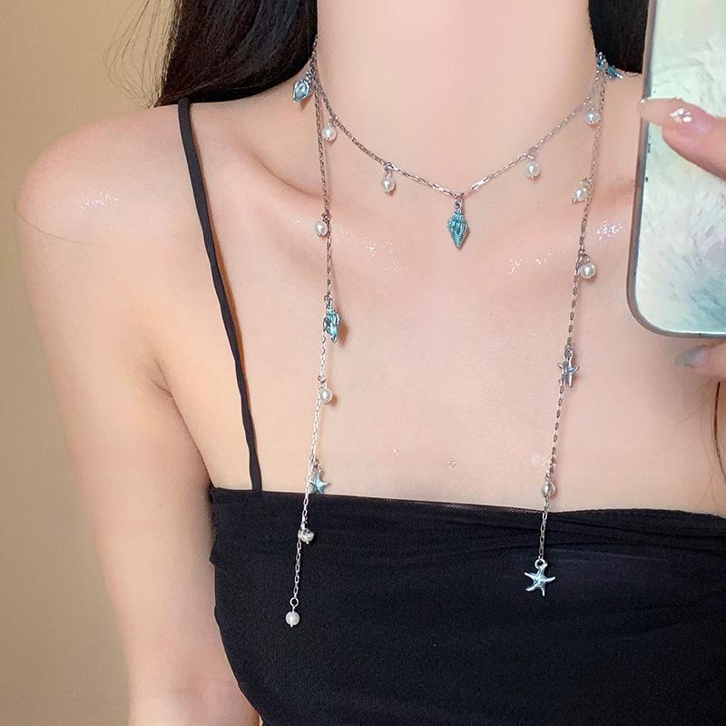 Starfish Conch Pearl Tassel Necklace Fashion Versatile Premium Clavicle Chain Niche Temperament Light Luxury Jewelry