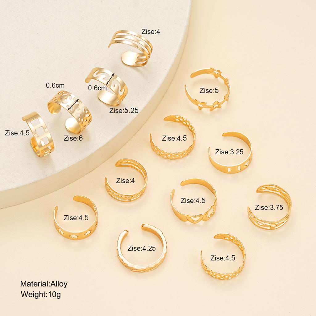 13ks Módní Dutý Srdíčko Prstýnky na Prsty Set pro Ženy Nastavitelný Jednoduchý Minimalistický Otevřený Prstýnek na Prsty Set Letní Plážové Šperky na Nohy Dárky