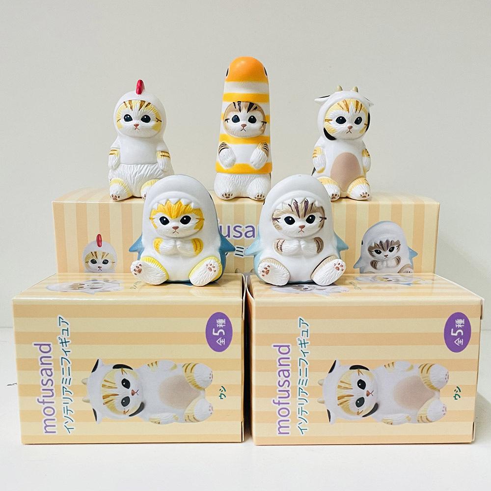 4cm Mofu Cat Series Blind Box Action Figure Set, Animal Headband Doll, Cute PVC Model, Desktop Ornament, Craft, Gift, Toy