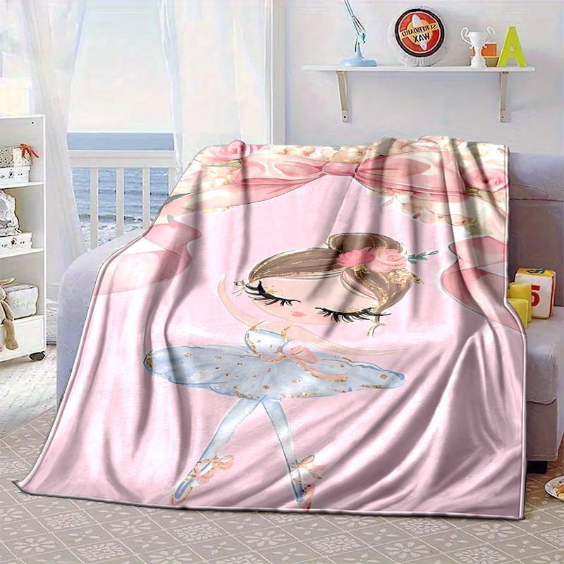 Ballerina In Pink Flowers Blanket Flannel Blanket for Bed, Sofa, Camping, Hiking, Picnic Essentials, Gift for Family Fan Gifts