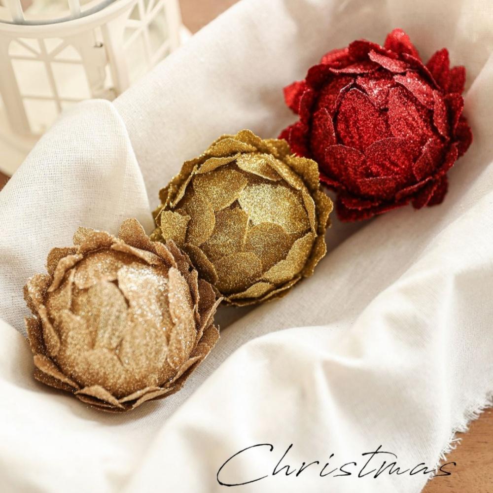 Christmas Tree Ornaments Colorful Glitter Petal Shape Balls Foam Snow Ball Sparkling Foam Flower Hanging Decorations for Tree