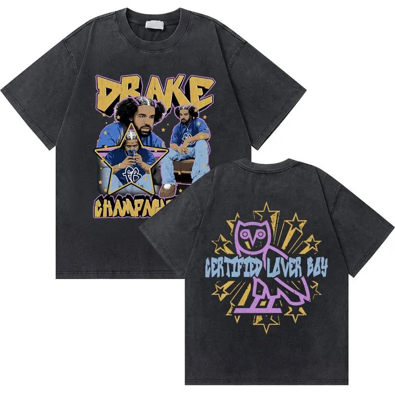 Washed Vintage Rapper Drake Take Care Album Graphic T Shirts Men Hip Hop Retro Tshirt Mens Fashion Casual Oversized Tee Shirt