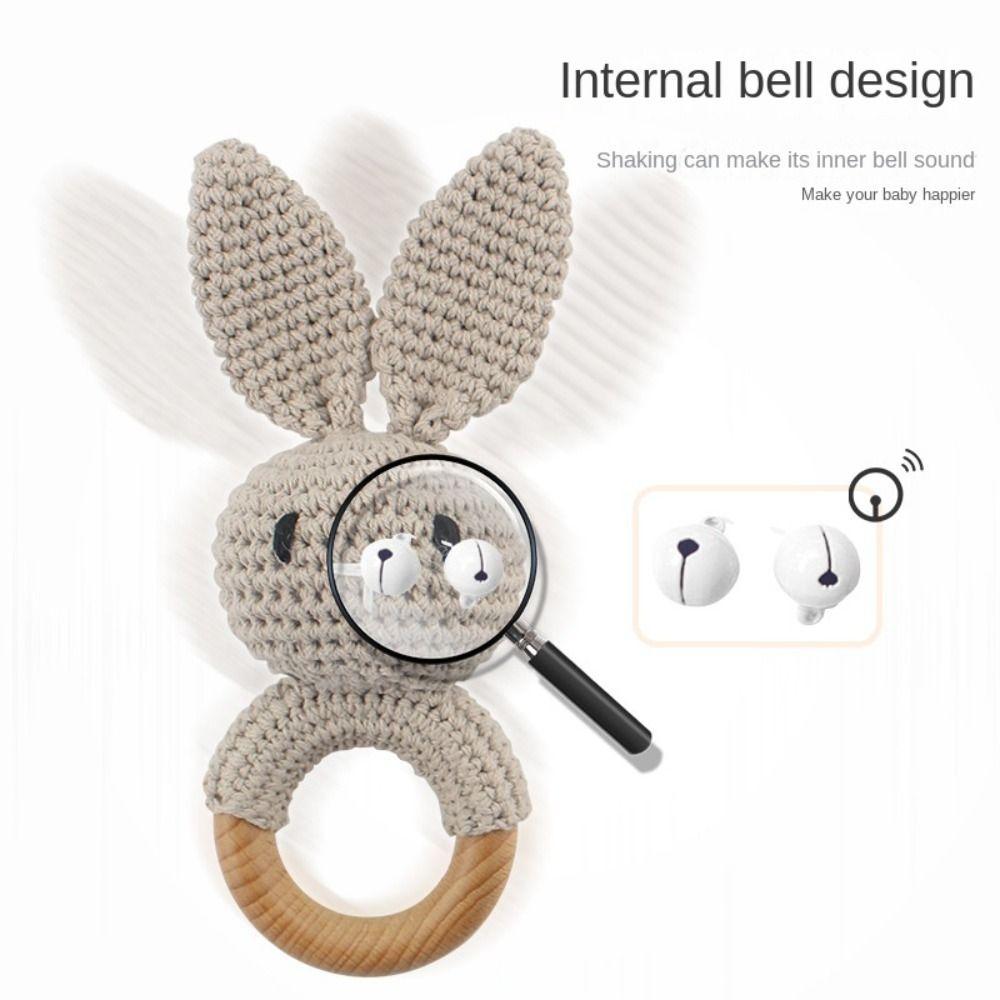 Crochet Baby Crochet Rattle Wood Ring Knitting Gym Toy Cartoon Bunny Rattles Toys  0-12 Months