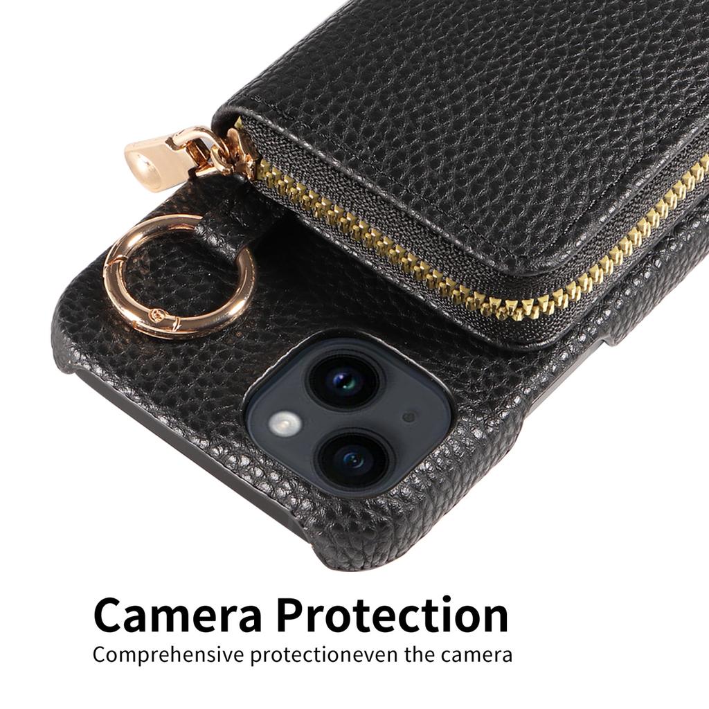 Newly Designed Deluxe Zipper Card Case for IPhone16 15 14 Phone Case with Crossbody Lanyard Faux Leather Wallet Function