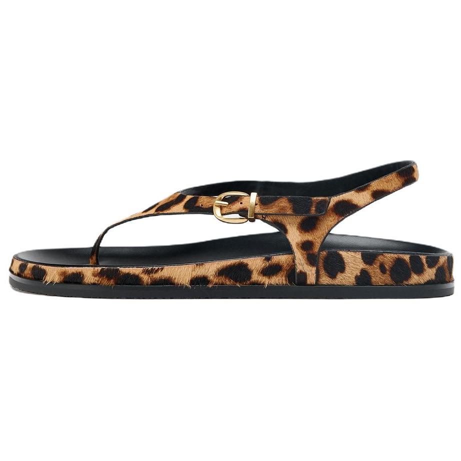 Zara Fashionable Leopard Print Faux Fur Leather Slide Sandals Women Sandals Brown 12625510195-37