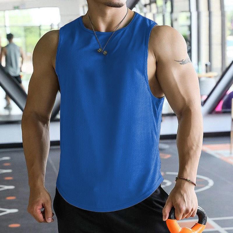 Men'S Summer Sports And Leisure Muscle Fitness Mesh Breathable Quick Drying Solid Color Sleeveless Vest For Men