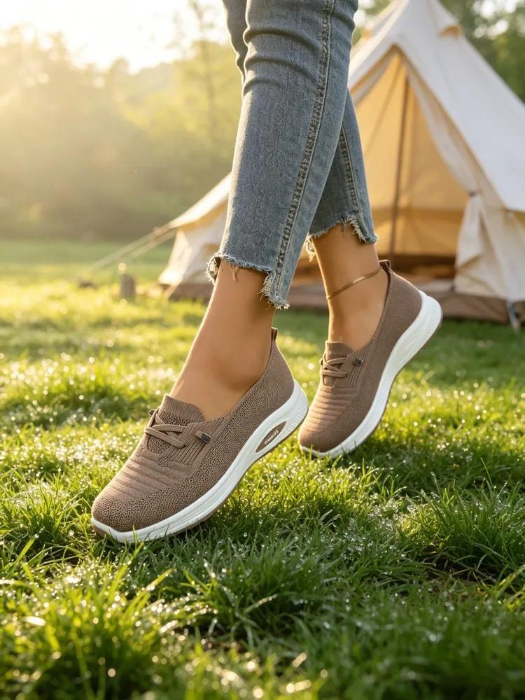 Women Spring Summer Fly Woven Mesh Slip On Flat Shoes, Lightweight Breathable Soft Sole Shallow Mouth Casual Cloth Flats