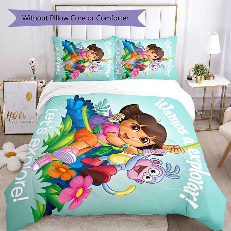 Dora Explorer Bedding Set Breathable Duvet Cover with Pillowcases Decorative Bed Linen for Bedroom Home Decoration Birthday Gift