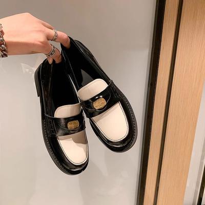 2025 New Amiu Home Leather Gold Coin Loafers British Style Black Small Leather Shoes One Pedal Single Shoes Women