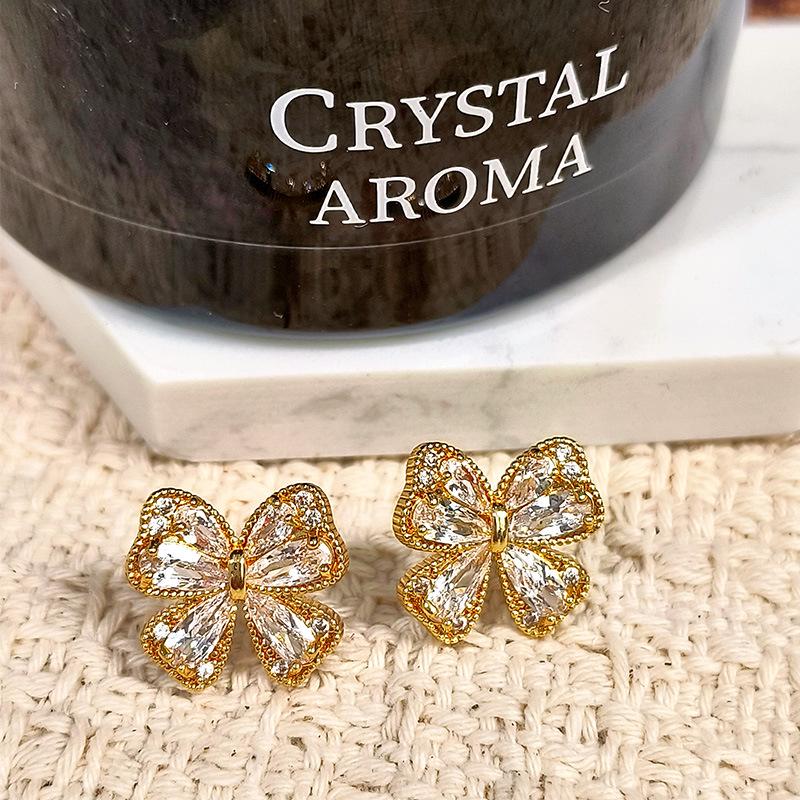 High-End Gold-Plated Silver Butterfly Zircon Stud Earrings - Luxurious, Niche Style