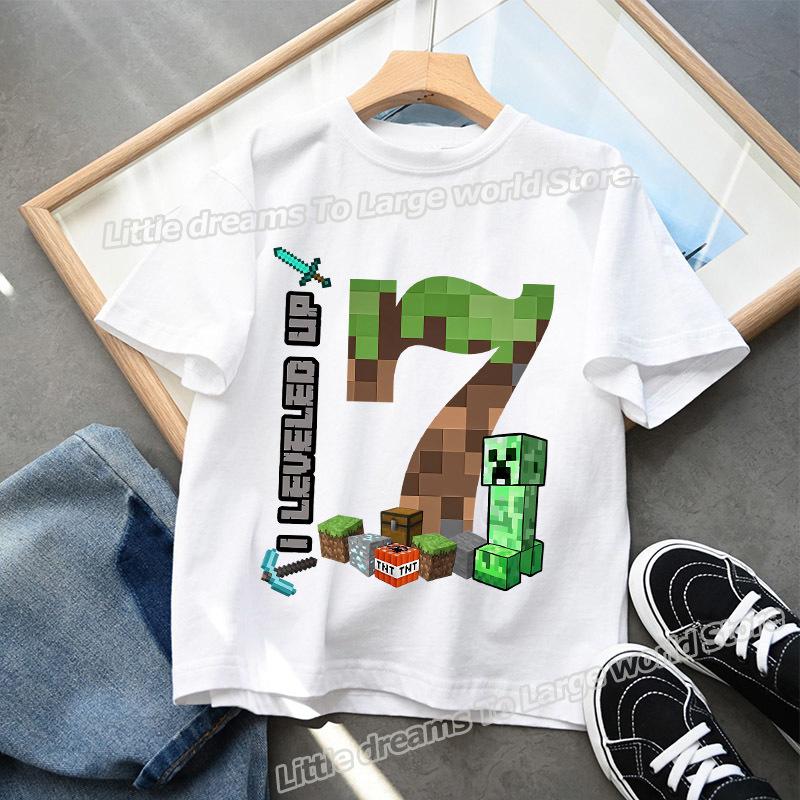 Miner Crafting Birthday Number T-shirt Party Supplies Gift Cartoon Children Clothes Boy Tops Tshirt Summer Short Sleeve T-shirts