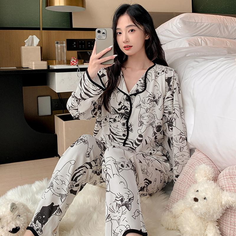 Light Purple Casual Women Pajama Cute Sleepwear Autumn Winter Long Sleeve Long Pants Soft Pyjamas Cozy Pijamas Girl Pijama Comfy