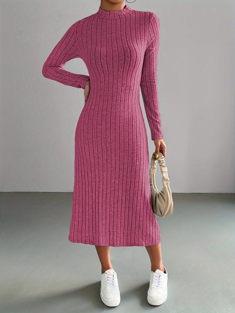 Høst Vinter Dame Ribbestrikket Kjole Elegant Chic Mote Langermet O-hals Slim Korsett Bodycon Kjole Streetwear