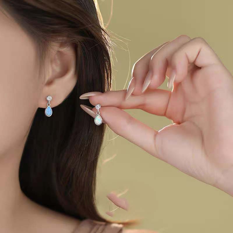 925 Sterling Silver Earrings For Women Trendy Geometric Blue OVal Stone Earring Jewelry Prevent Allergy Party Gift Accessories