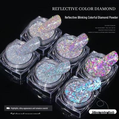 Reflective Nail Art Sparkle Diamond Powder Set: Mixed Color Glitter & Rhinestone Decorations