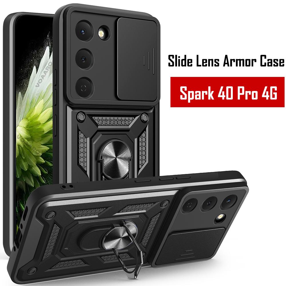 Slide Lens Armor Funda for Tecno Spark 40 Pro 4G Case for Tecno Spark 40 Pro 4G Case Magnetic Ring Stand Holder Cover Capa