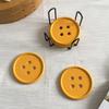 6-Piece Original Colorful Button Coaster Set with Cross-Shaped Iron Rack Coaster Holder Dopamine Round Wooden Coasters Exquisite Coffee Cup Holders
