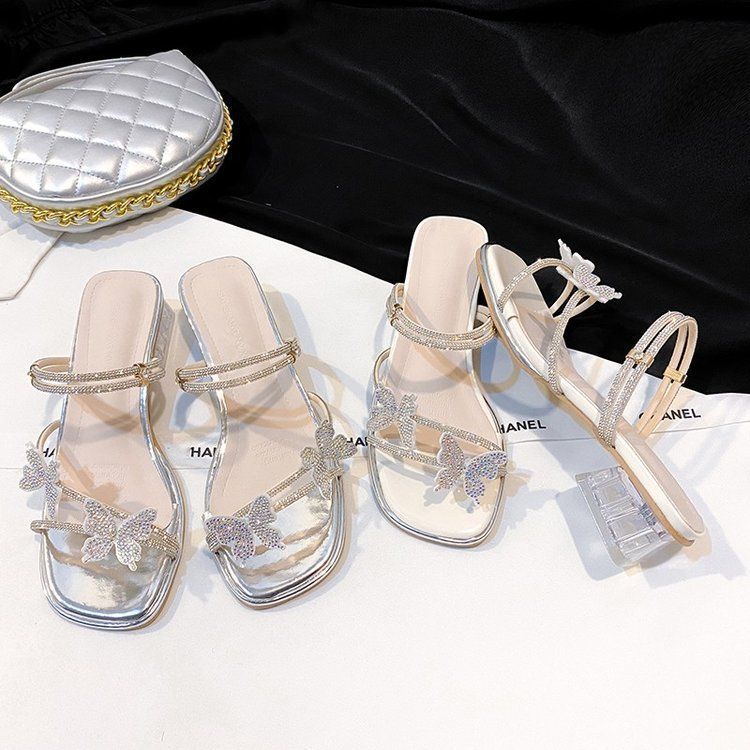 Bow rhinestone sandals versatile temperament women's sandals women's fashion wear sandals 2025 summer and autumn new